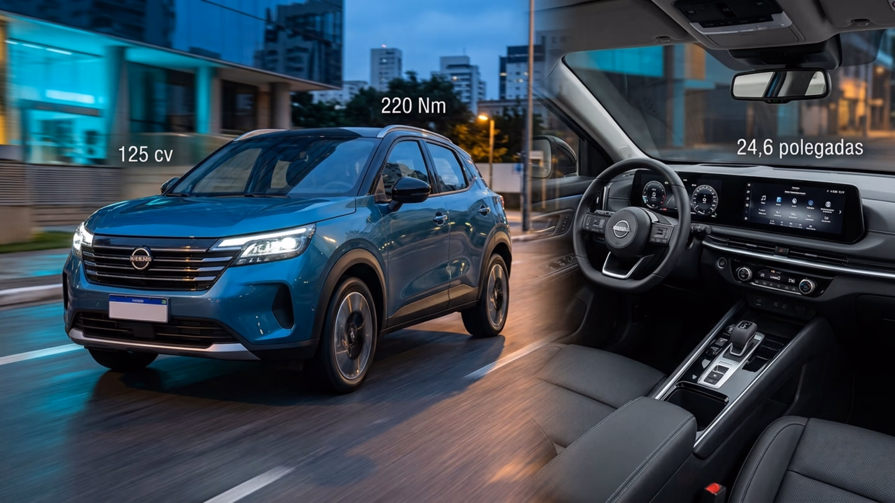 Novo SUV da Nissan reúne 125 cv, torque de 220 Nm, sistema com 10 alto-falantes e duas telas que somam 24,6 polegadas