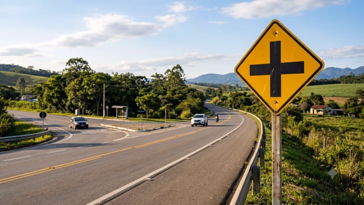 O que significa a placa de trânsito com uma cruz preta sobre fundo amarelo e por que ela é importante?