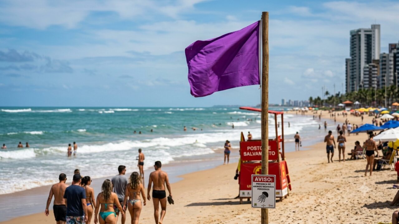 O que significa uma bandeira roxa tremula nas praias? A maioria das pessoas não faz ideia do que isso significa