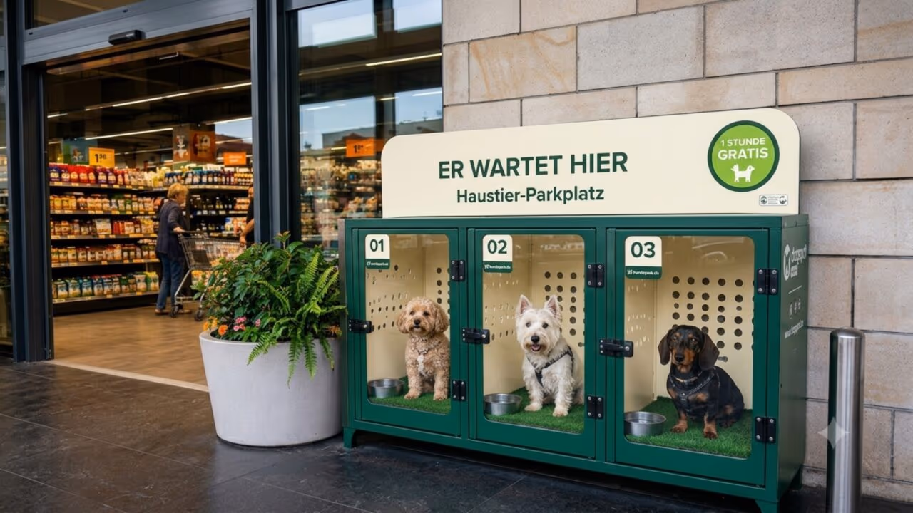 Os alemães não perdem tempo e criam um ‘estacionamento para cães’ na porta dos supermercados