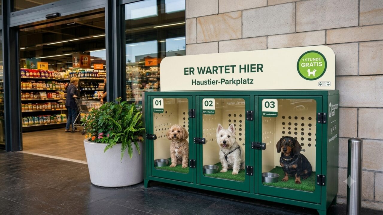 Os alemães não perdem tempo e criam um ‘estacionamento para cães’ na porta dos supermercados