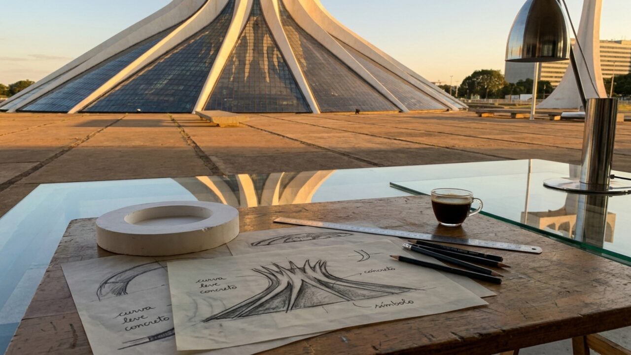 Projetada por Oscar Niemeyer em 1958 com 16 colunas curvas e cerca de 3.800 m² de área circular, a Catedral de Brasília é uma das obras mais icônicas do país
