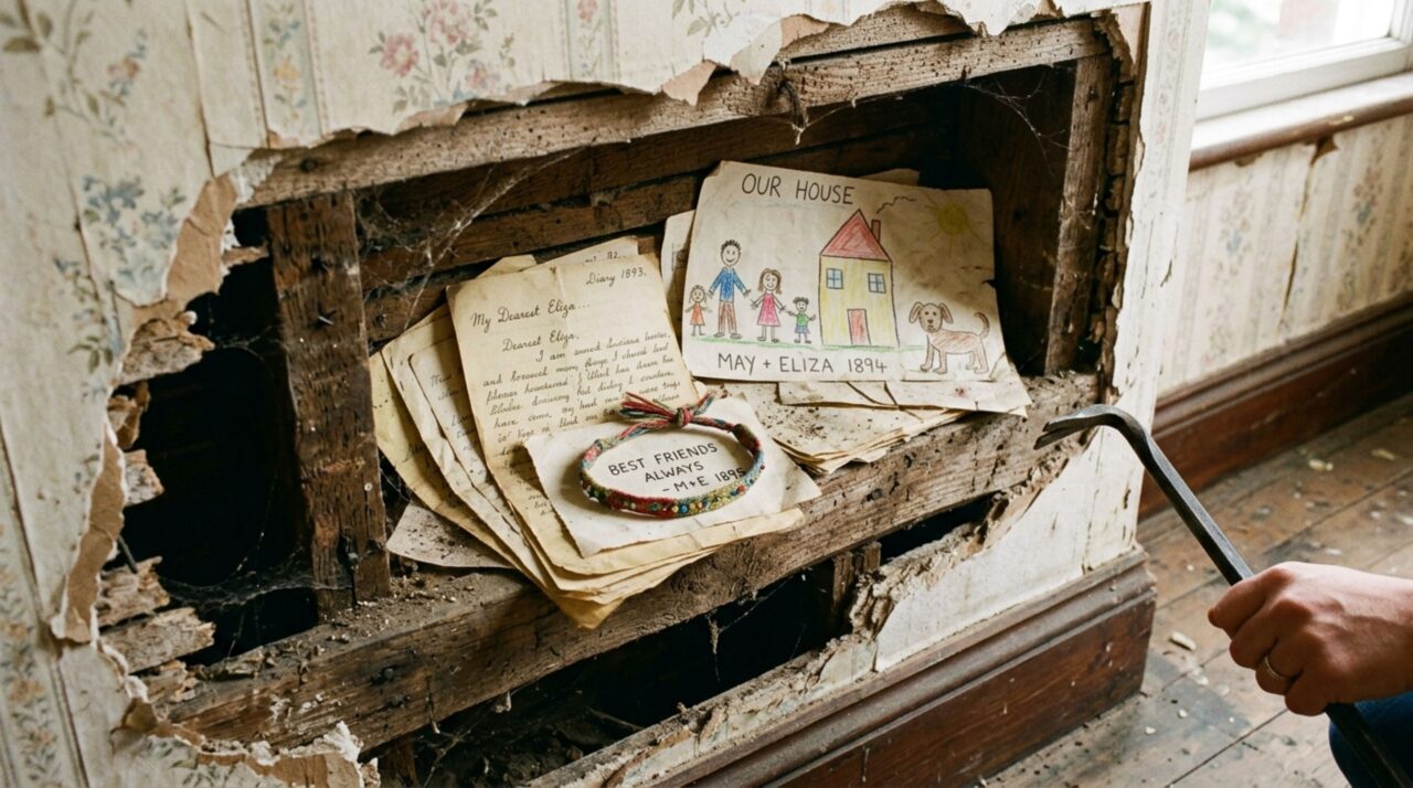 Casal abre parede de casa vitoriana de 125 anos e encontra cápsula do tempo feita por três irmãs em 1925, com desenhos e objetos infantis escondidos por um século