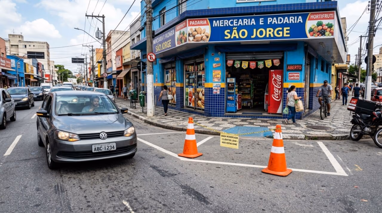 Dono de comércio colocou cones diante da loja: o motorista pode retirar e estacionar?