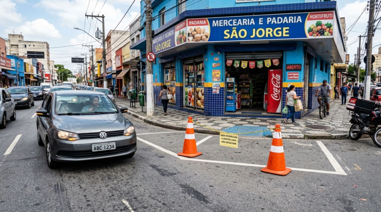 Dono de comércio colocou cones diante da loja: o motorista pode retirar e estacionar?