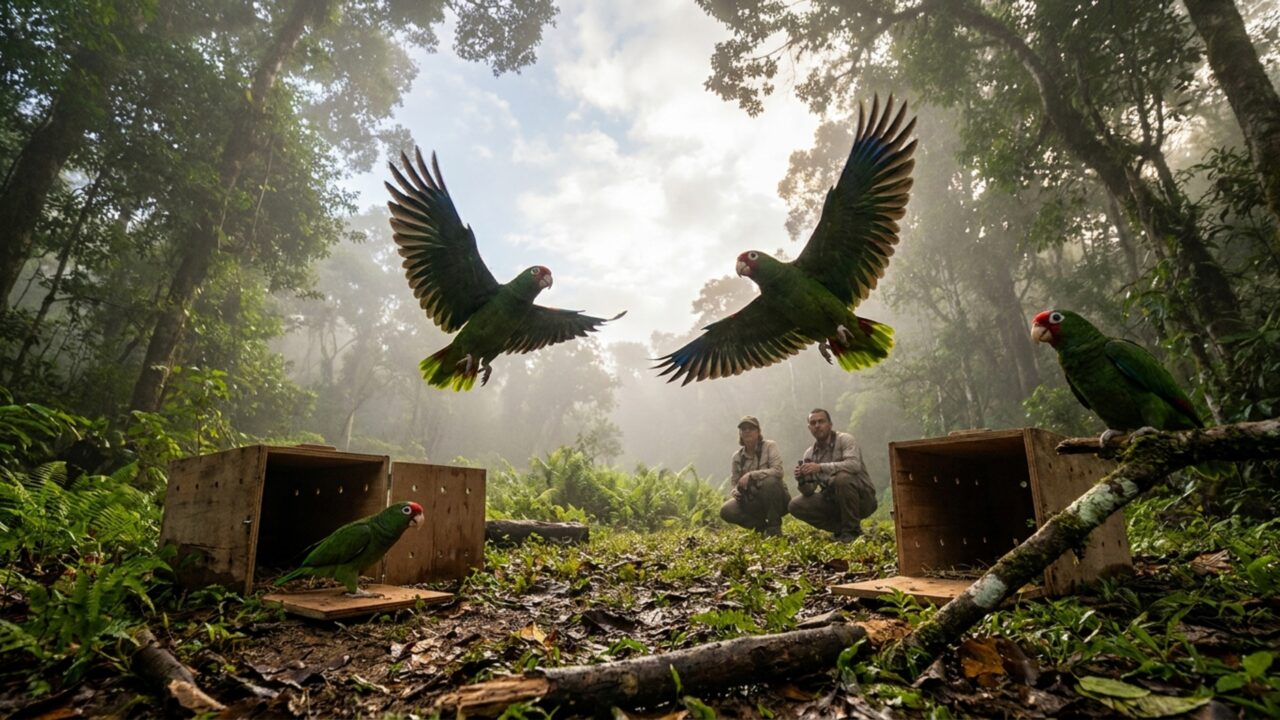 Papagaio que chegou a ter apenas 13 indivíduos selvagens forma duas novas populações e supera 900 animais