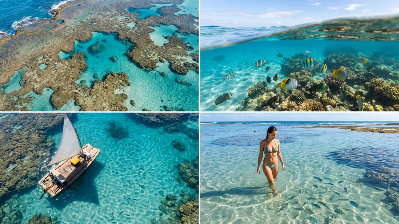 A vila pernambucana onde o mar tem 27 graus o ano inteiro e os recifes viram aquário quando a maré baixa