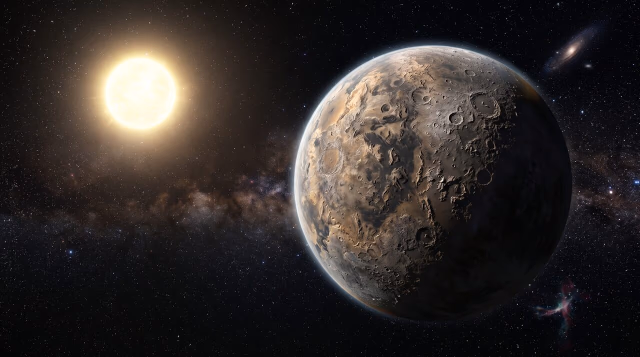 Um mundo situado a apenas 25 anos-luz de distância encontra-se numa zona estreita onde poderia haver água líquida em sua superfície — e astrônomos da UC Irvine revisaram sua massa de apenas 2,3 vezes a da Terra