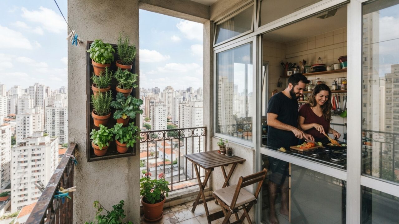 Horta vertical robotizada ajusta luz e nutrientes por aplicativo, produz salada para o mês inteiro e vira item de desejo em varandas gourmet