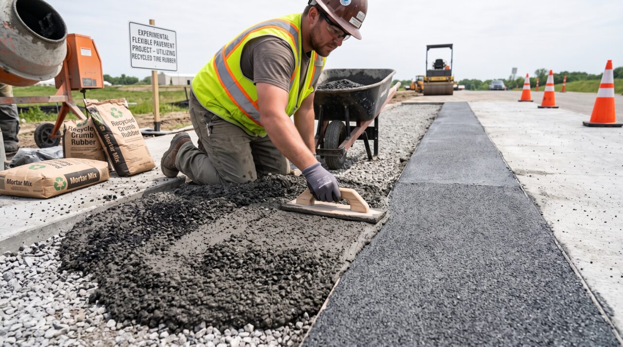 A utilização do concreto emborrachado (Rubcrete) na criação de calçadas flexíveis e resistentes.