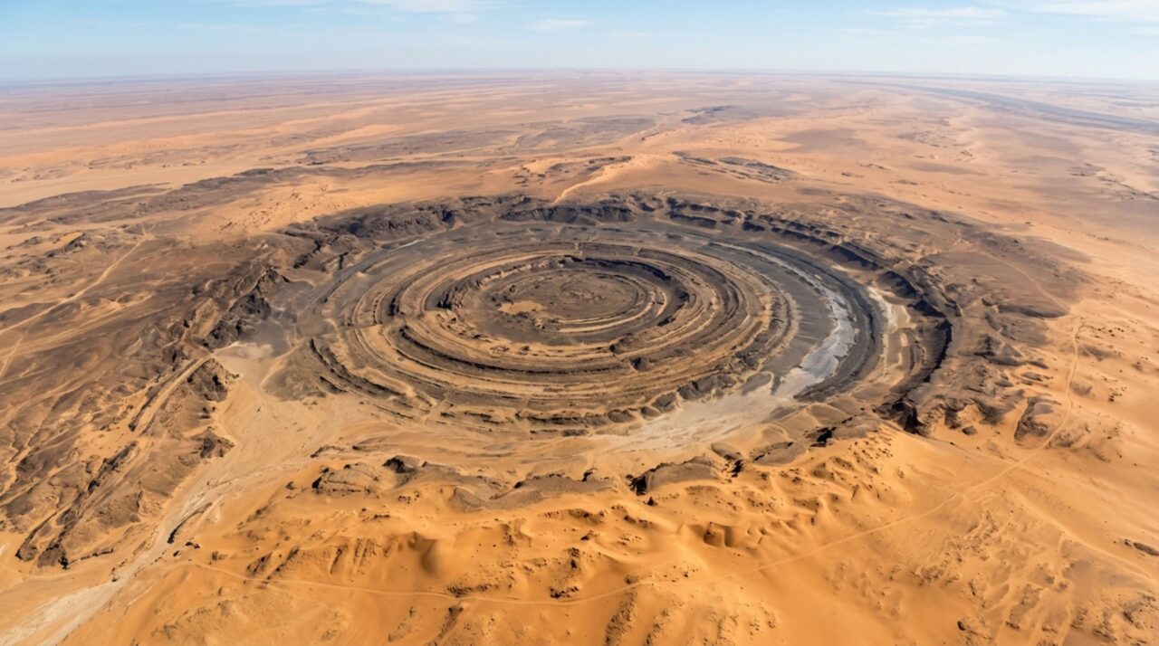 O mistério do Olho do Saara, a estrutura de 40 quilômetros que só revela sua forma quando vista do espaço