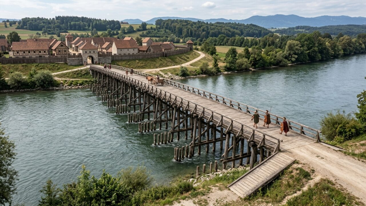 Obra em uma ponte moderna revela estacas de uma travessia romana desaparecida há 1.600 anos e procurada por gerações