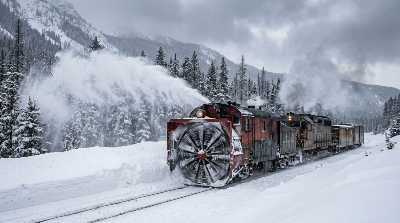 O trem com uma hélice gigante na frente que “engole” a neve para reabrir trilhos cobertos pelo gelo