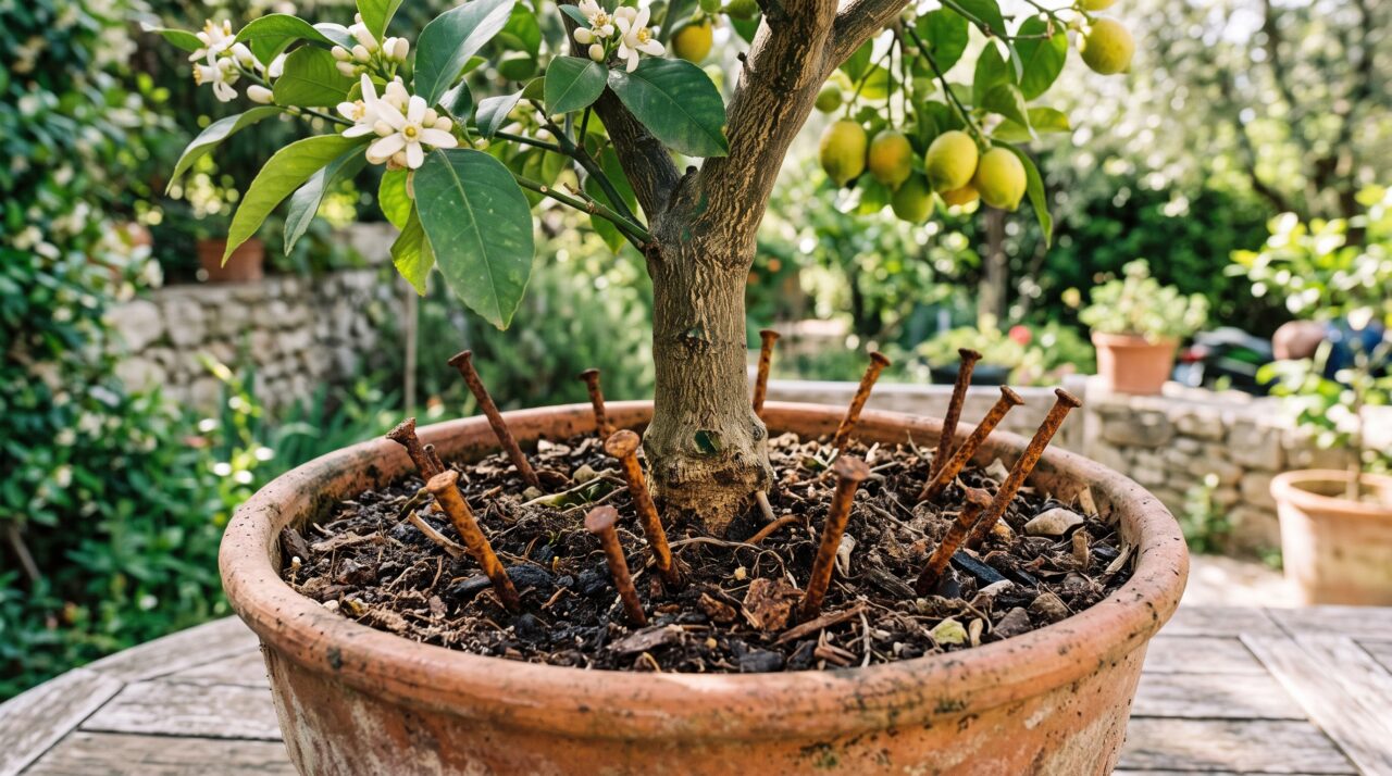 Seus limoeiros e árvores frutíferas em vaso darão frutos enormes se você enterrar alguns pregos velhos enferrujados na terra perto da raiz