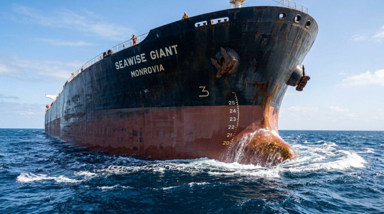 Com calado de 24 metros, o navio exigia quilômetros de oceano livre para manobras
