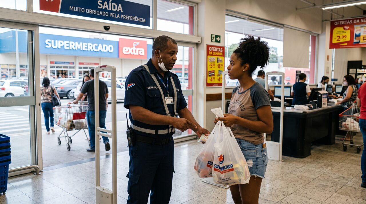 A ilegalidade da revista de bolsas e mochilas por seguranças de supermercado.