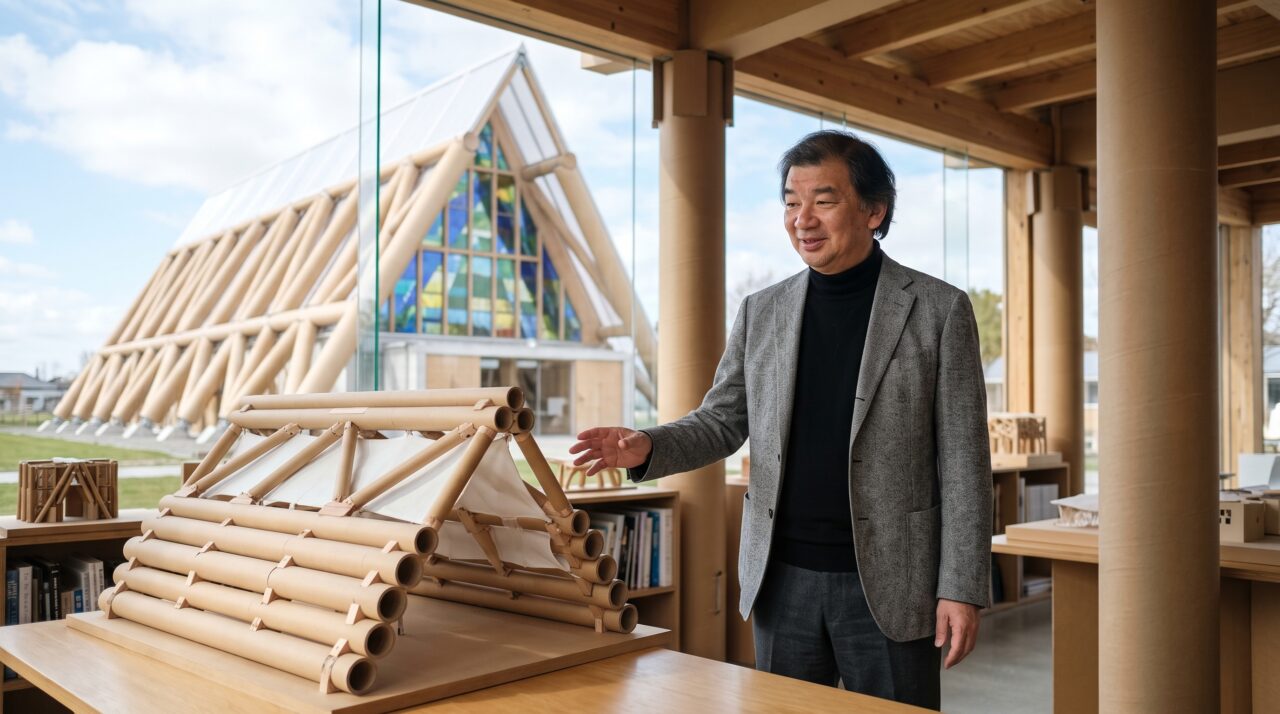 O arquiteto Shigeru Ban e suas construções inovadoras com tubos de papelão estrutural.