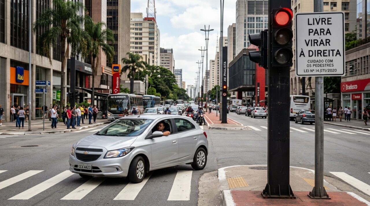 Rua estava vazia de madrugada e motorista atravessou o sinal vermelho, mas ele não conhecia o art. 208 do Código de Trânsito Brasileiro e foi surpreendido