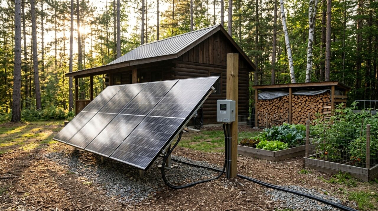 Sistemas independentes de energia solar e recursos naturais garantem o funcionamento da propriedade fora da rede