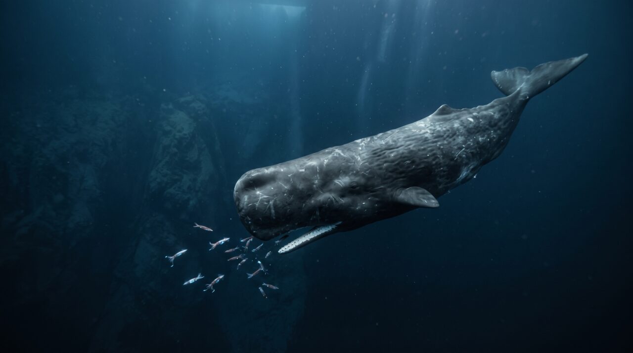 O cachalote como superpredador dos oceanos e suas batalhas nas profundezas.