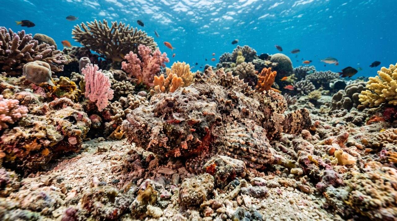 O perigo do peixe-pedra e sua incrível capacidade de camuflagem no mar.