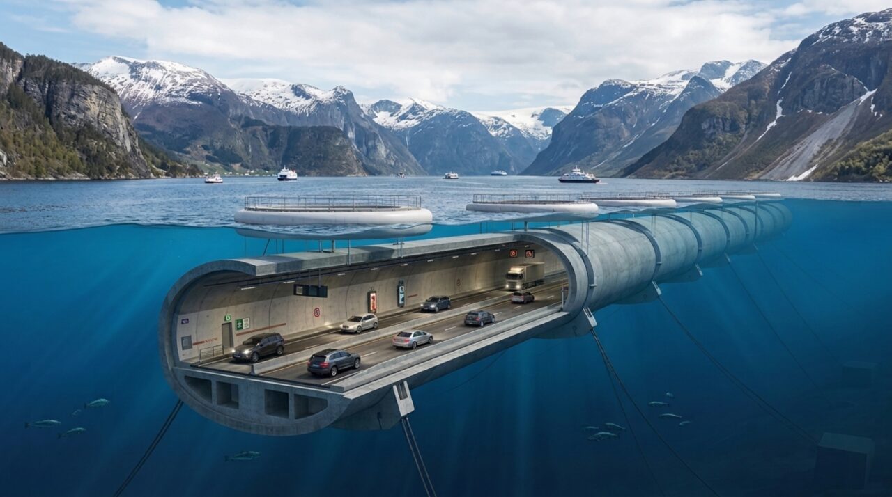 Noruega começa a erguer o primeiro túnel flutuante submerso do mundo para cruzar fiorde de 1.100 metros de profundidade sem tocar o fundo