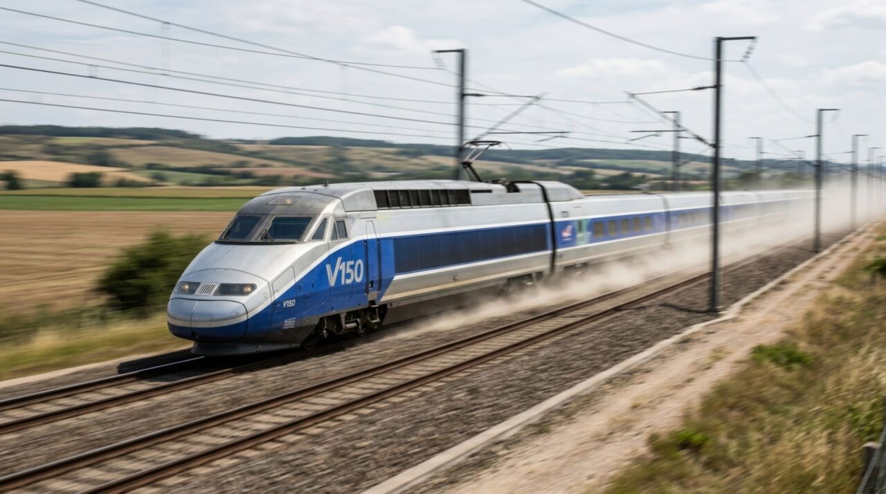 O trem sobre trilhos que atingiu 574,8 km/h e levou a fiação elétrica ao limite