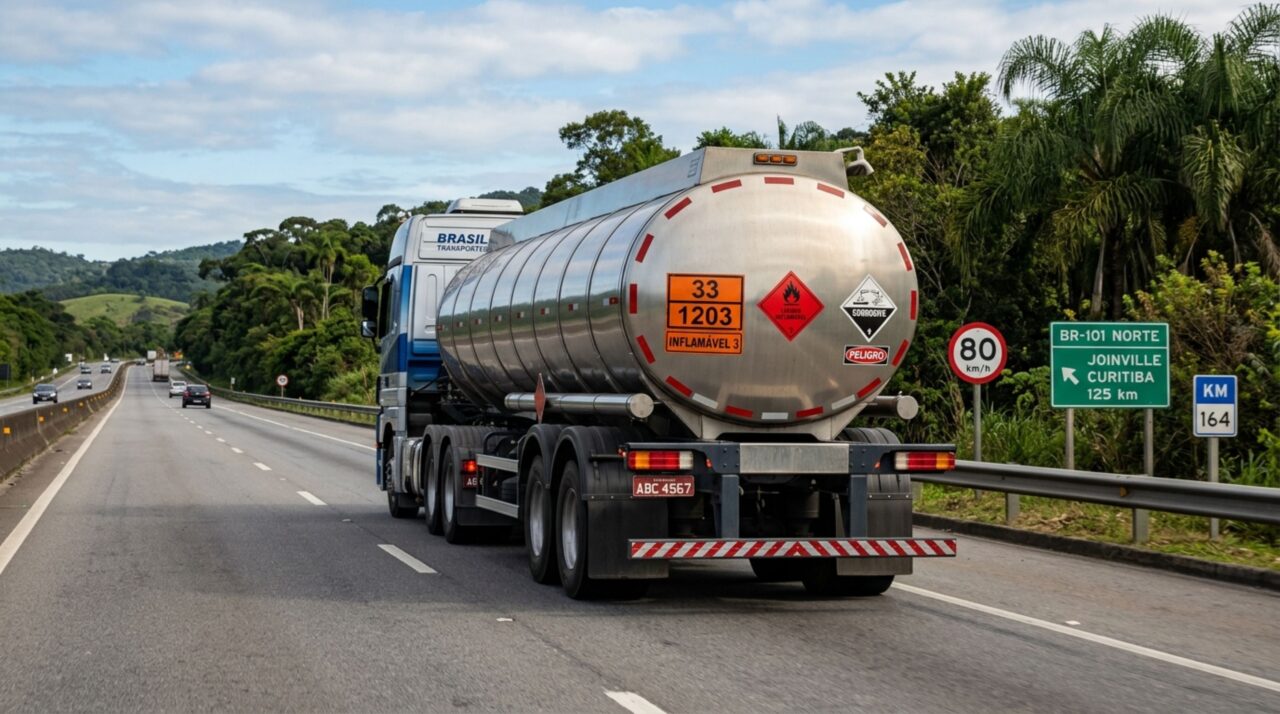 O que significa ver uma placa laranja presa em um caminhão na estrada?