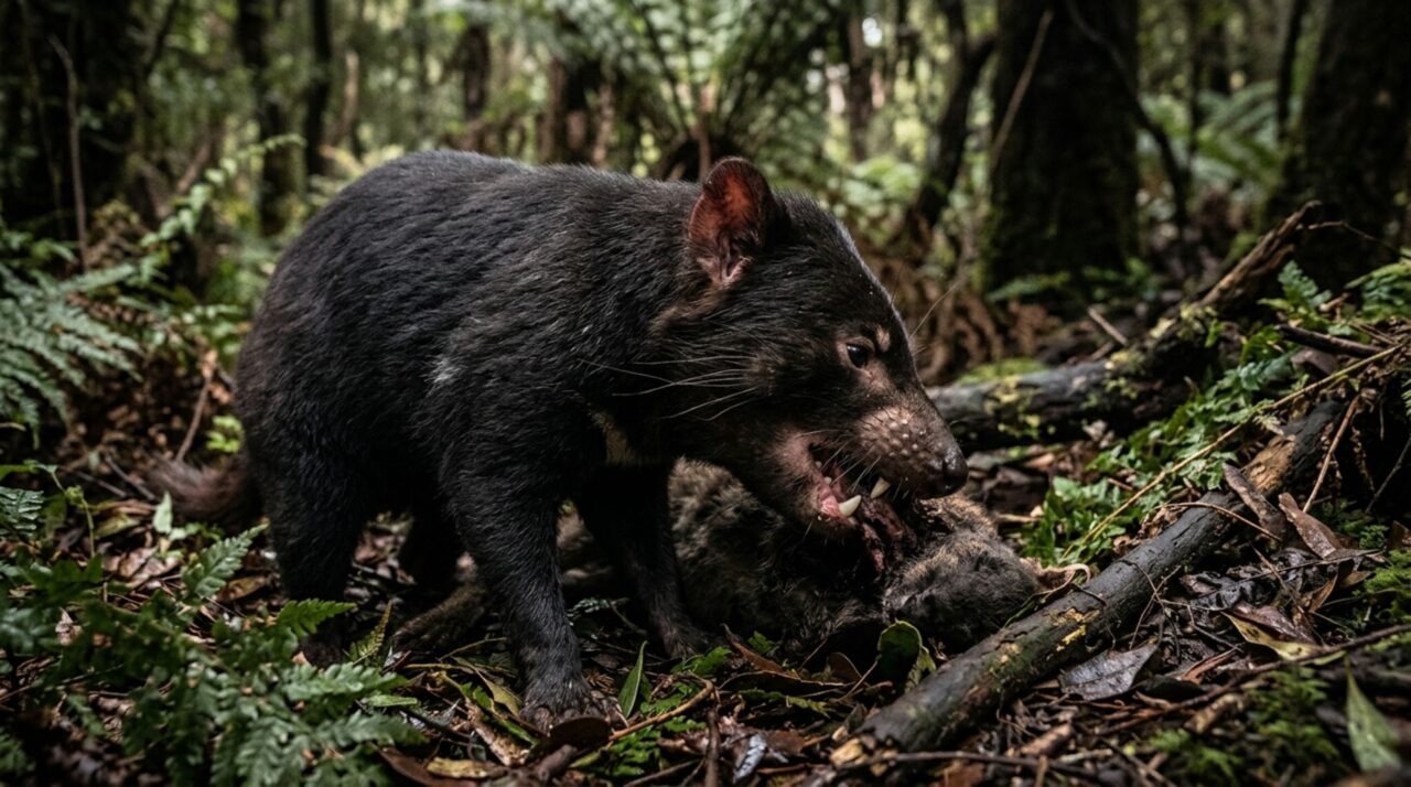 O pequeno animal selvagem com uma mordida brutal capaz de quebrar ossos e devorar quase toda uma carcaça