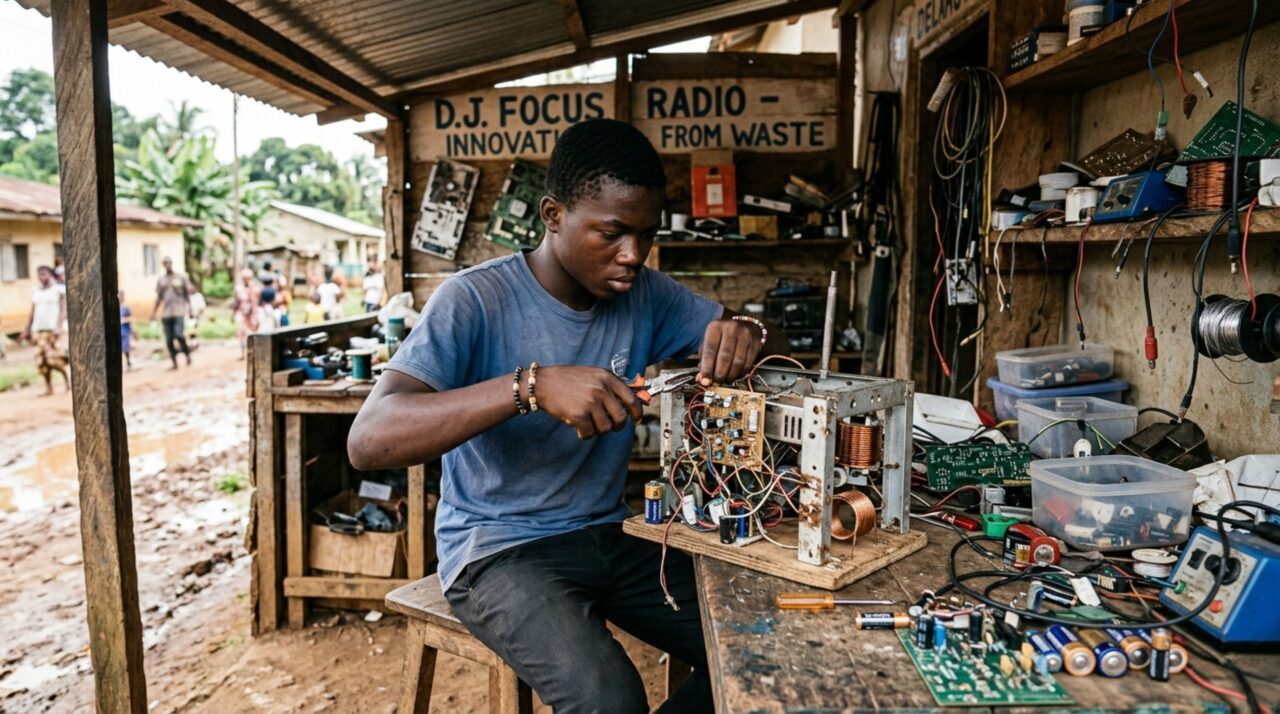 Aos 15 anos, Kelvin Doe transformou lixo eletrônico em baterias, gerador e rádio comunitária que chamaram atenção do MIT