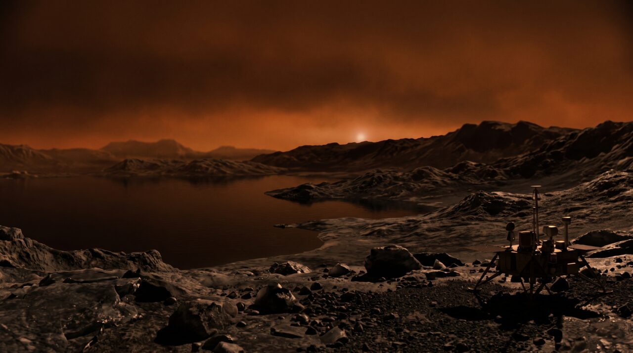 Mesmo ao meio-dia, Titã permanece em um crepúsculo perpétuo: a distância e a névoa densa, combinadas, deixam chegar à superfície apenas cerca de um milésimo da luz solar que a Terra recebe