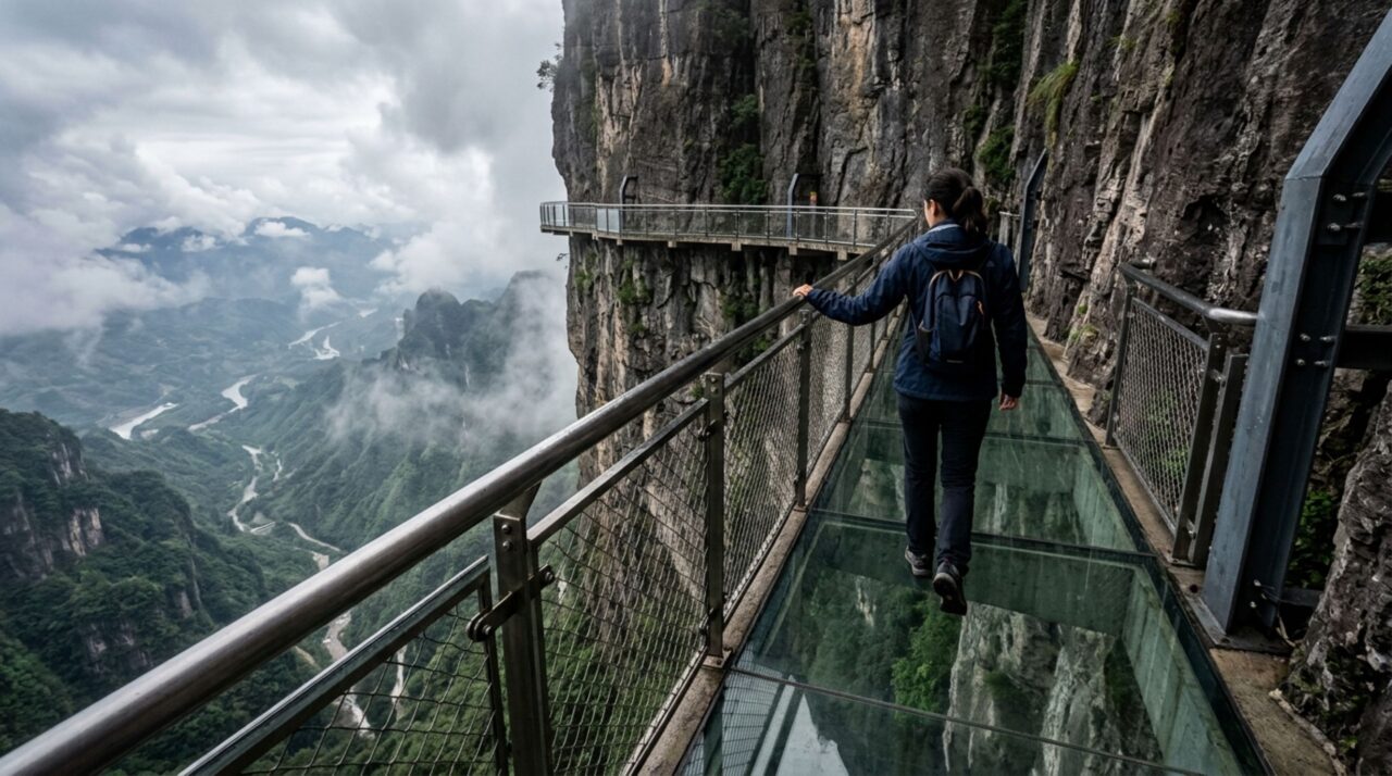 A assustadora ponte de vidro na China que parecia rachar sob os pés dos turistas a 1.180 metros de altura