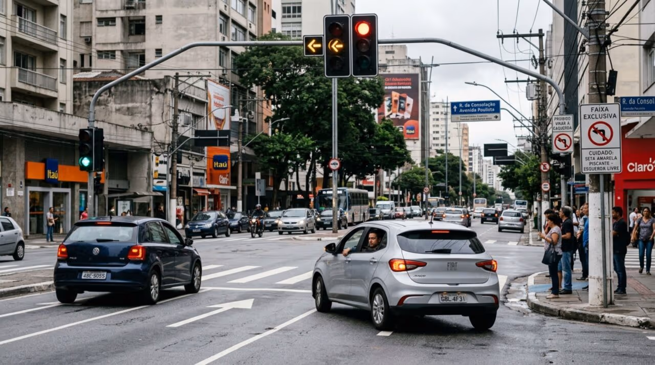 O que significa um semáforo com seta amarela piscando? Não é o mesmo que o sinal amarelo comum