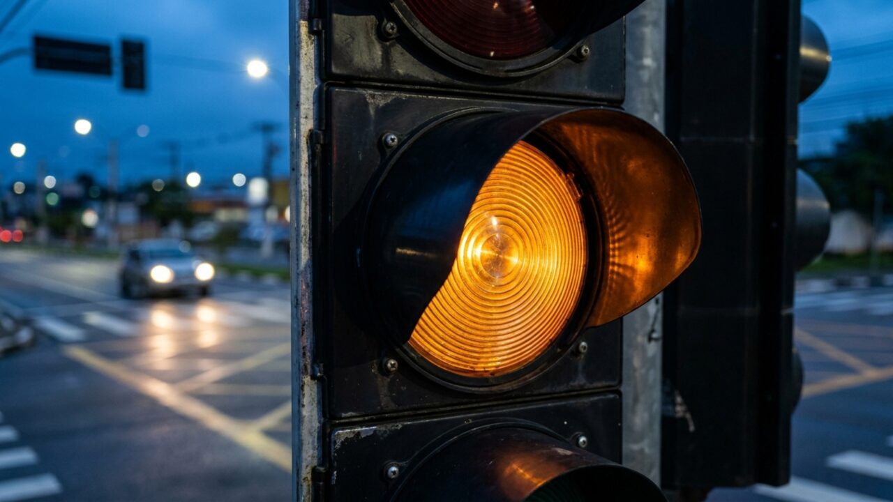 O que significa encontrar um semáforo amarelo piscando de madrugada e quem realmente tem a preferência naquele cruzamento?