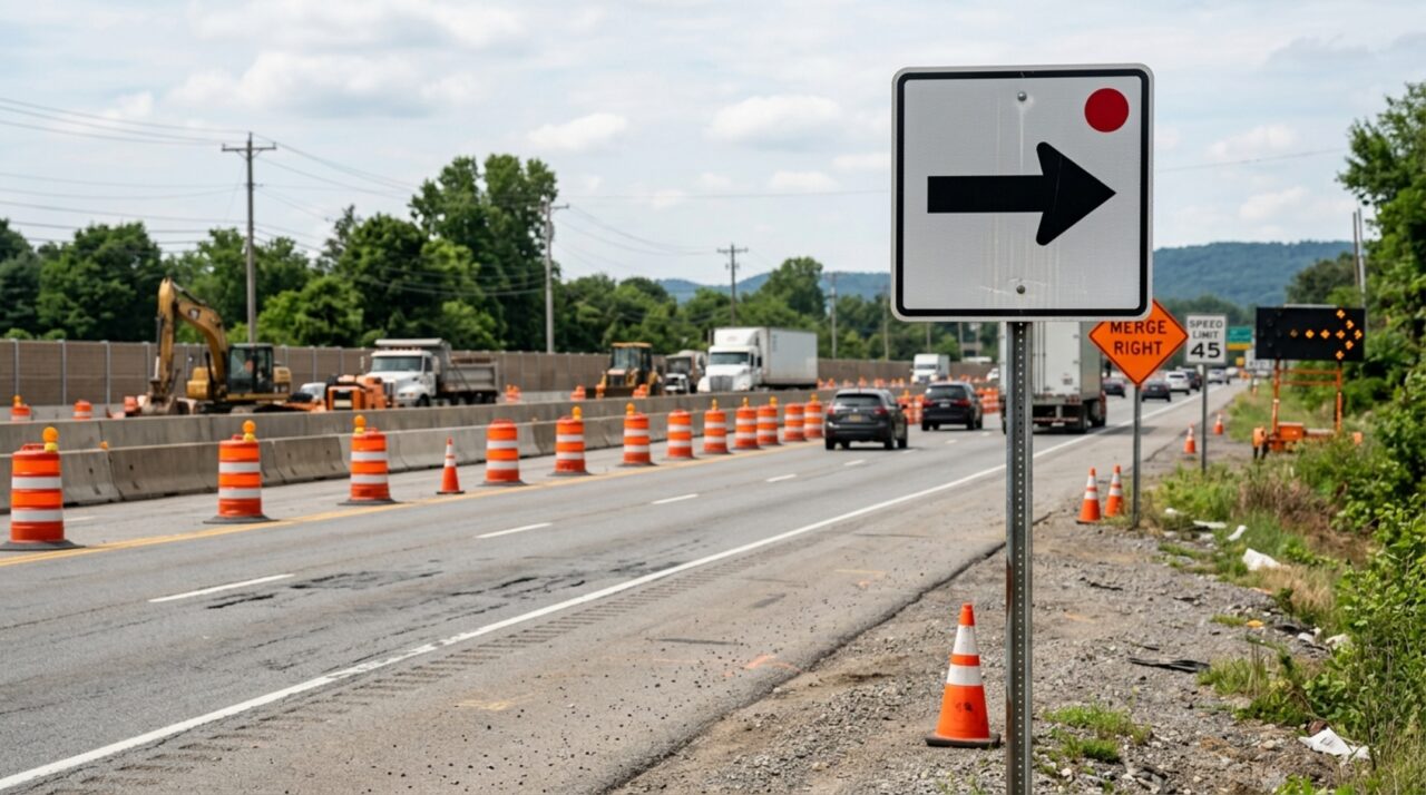 O que significa a placa de trânsito com uma seta para a direita ao lado de um ponto vermelho?