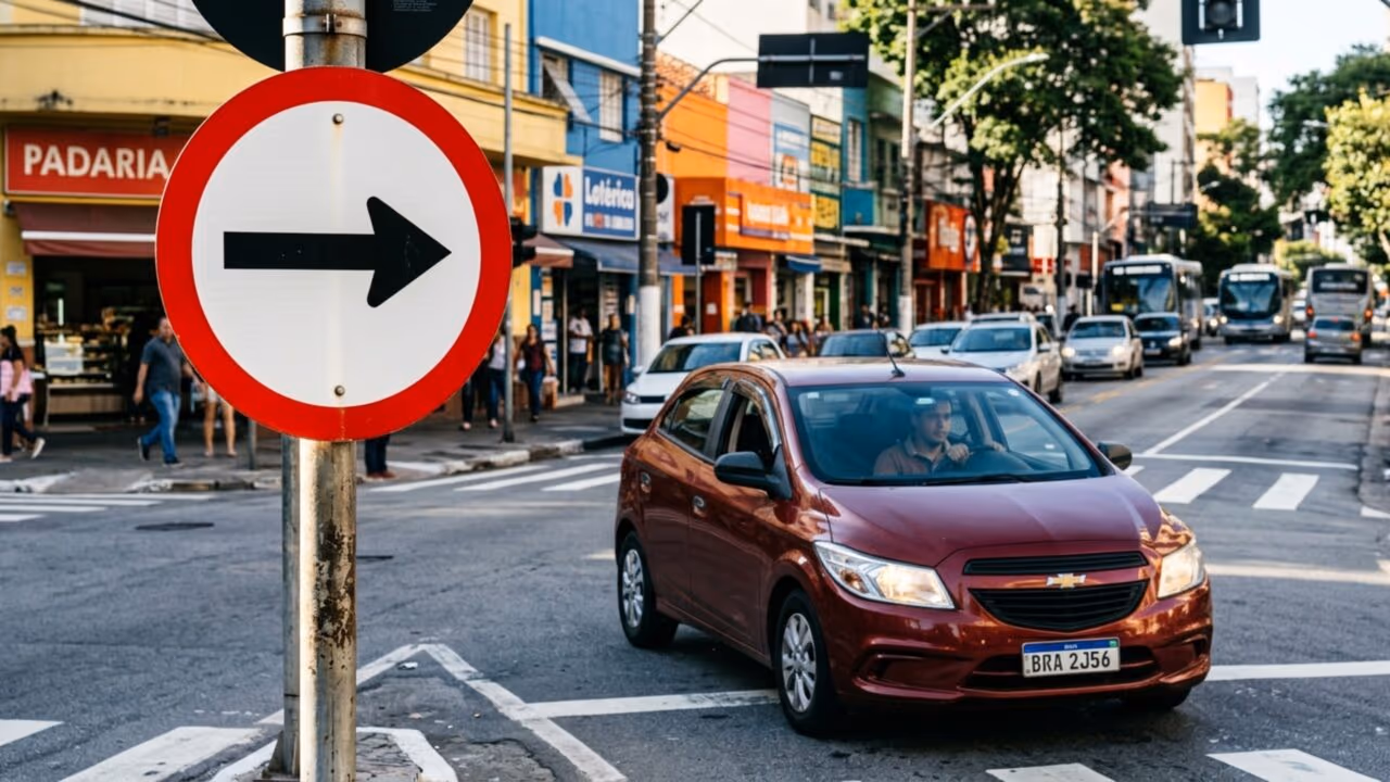 O que significa a placa de trânsito com seta, círculo vermelho e fundo branco que ainda confunde motoristas