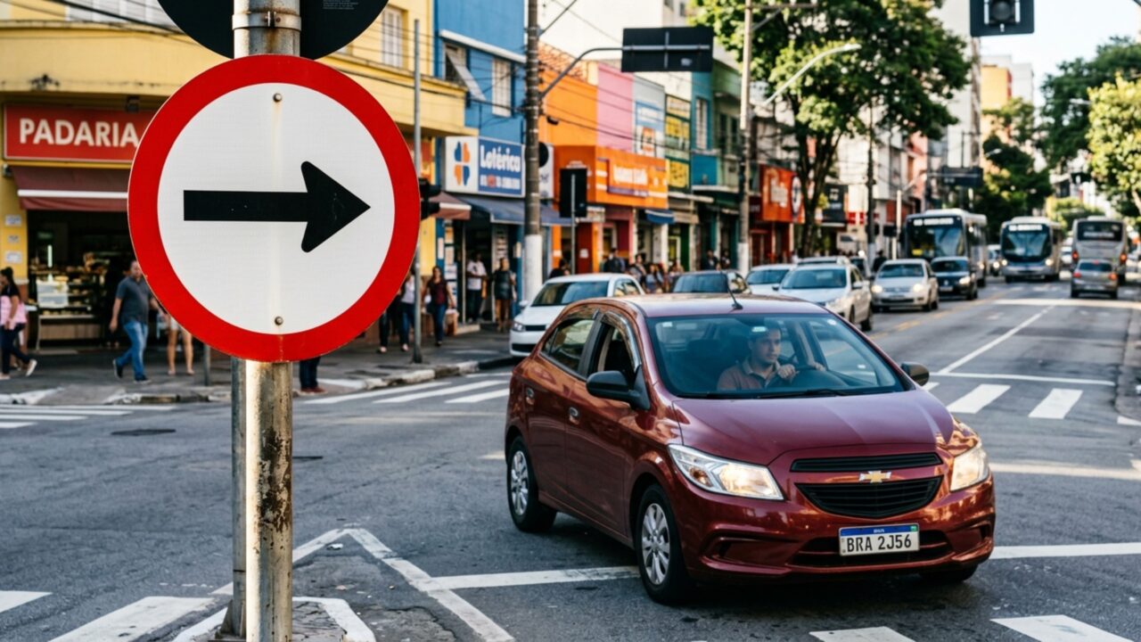 O que significa a placa de trânsito com seta, círculo vermelho e fundo branco que ainda confunde motoristas