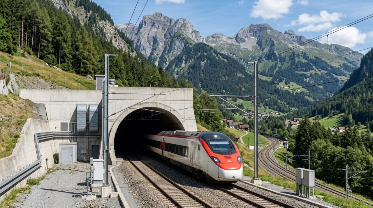 O túnel de 57 quilômetros escavado sob 2.300 metros de rocha que atravessa os Alpes em apenas 20 minutos