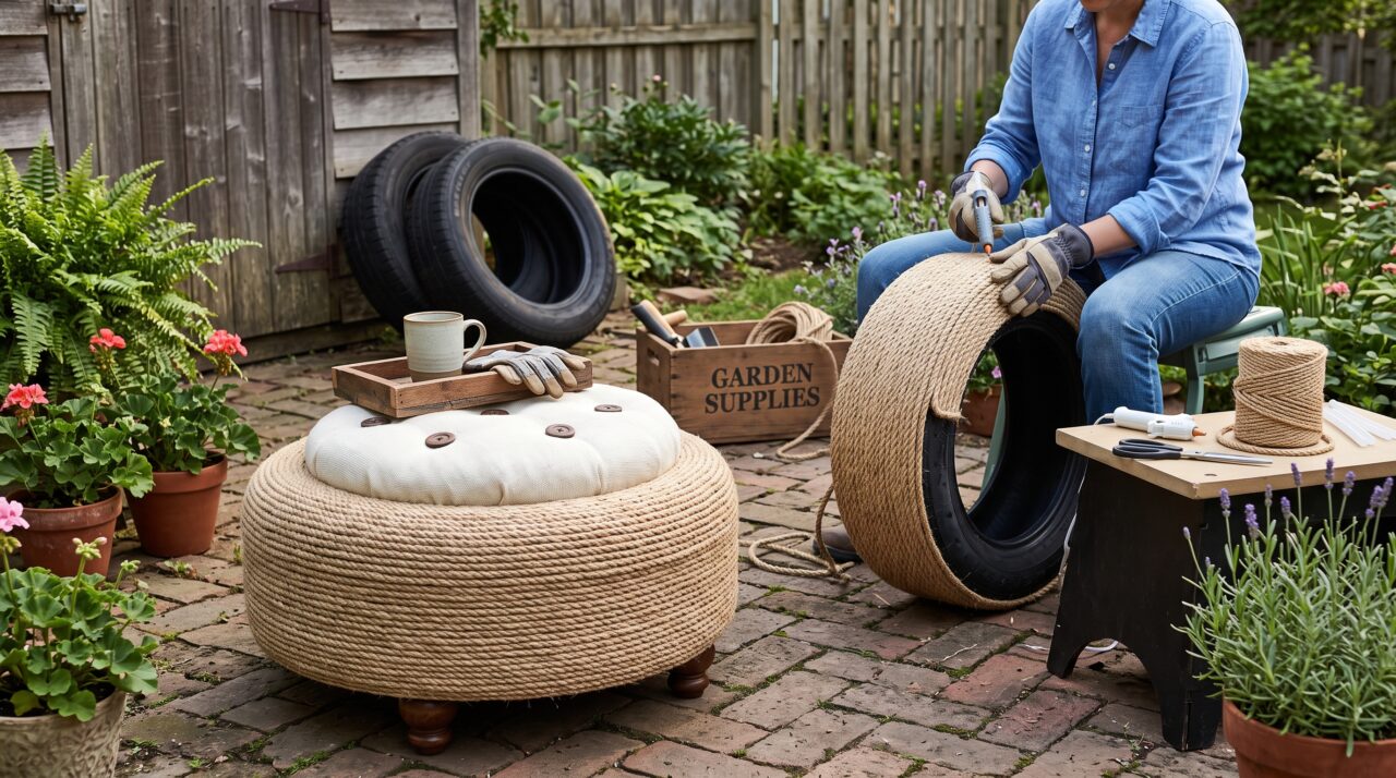 Artesanato, reciclagem e decoração de jardim.