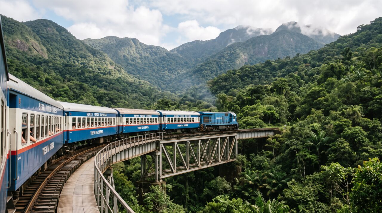 Turismo histórico e passeio de trem em Morretes, Paraná.