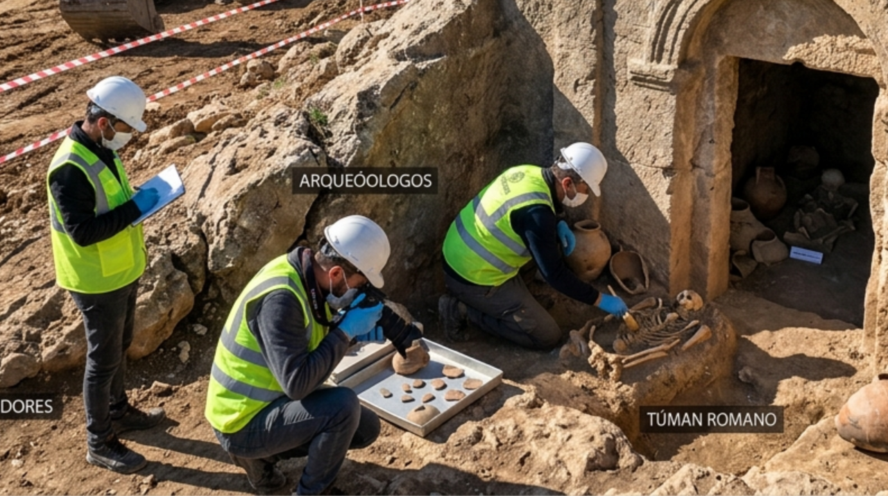 A retroescavadeira da prefeitura abria uma vala de rotina num bairro da Turquia, o balde travou numa laje de pedra, e por baixo apareceu uma câmara escavada na rocha que o museu identificou como tumba provavelmente romana, parando a obra inteira