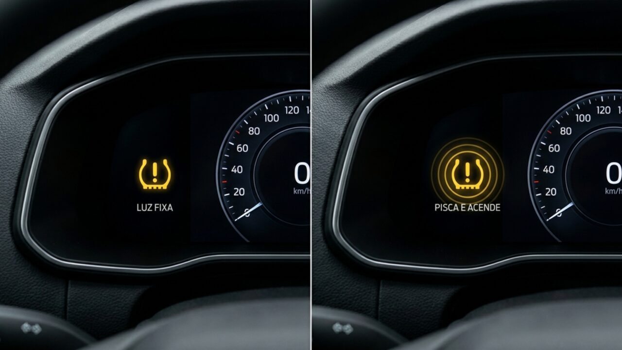 O que significa quando a luz dos pneus começa a piscar durante até 90 segundos antes de permanecer acesa no painel?