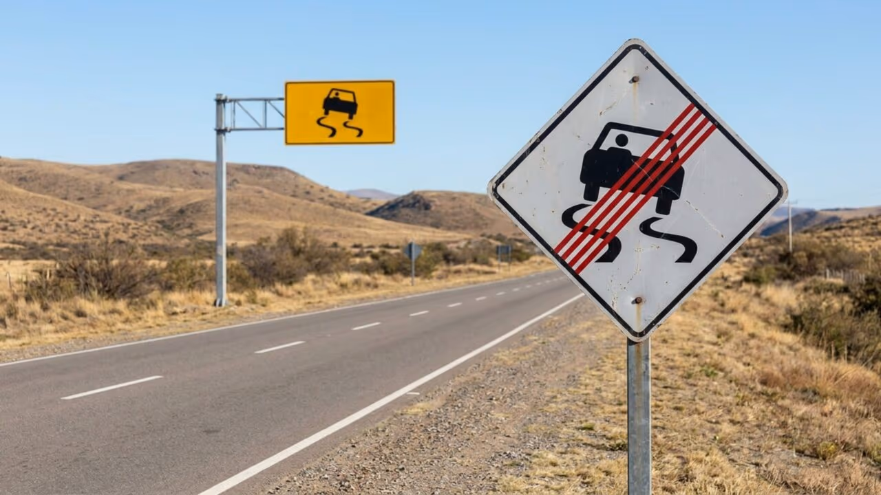 O que significa a placa de trânsito com um carro sobre fundo branco e quatro linhas diagonais?