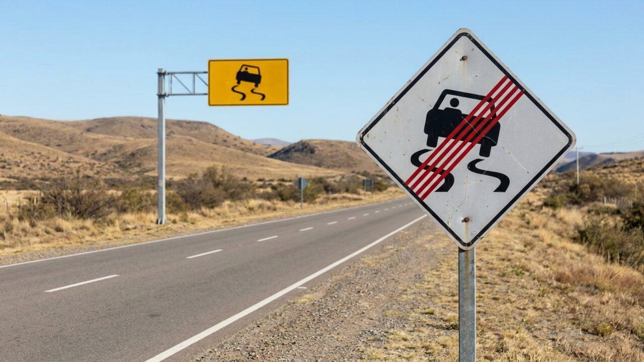 O que significa a placa de trânsito com um carro sobre fundo branco e quatro linhas diagonais?