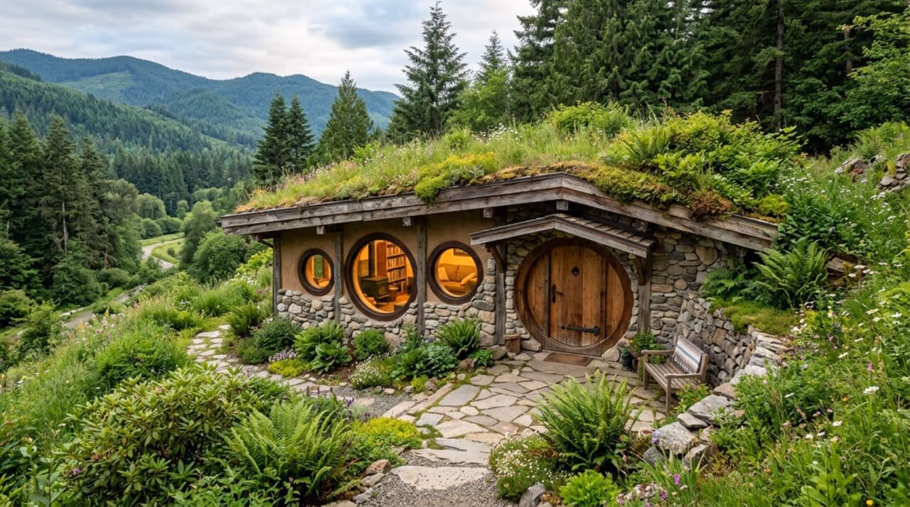 Com 26 m², casa estilo hobbit usa a própria terra para manter o interior próximo de 13°C durante o ano todo