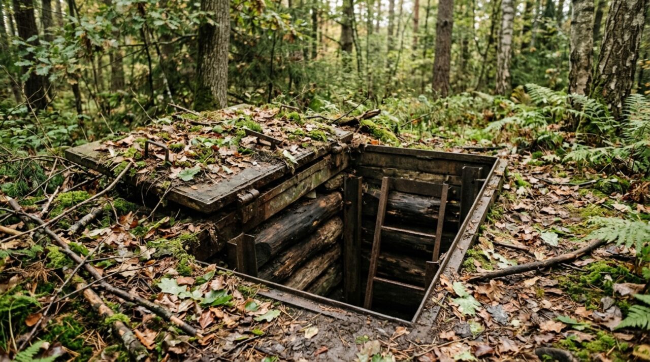 Homem constrói abrigo subterrâneo secreto na floresta com camuflagem quase perfeita que parece se unir em uma só com o ambiente ao redor