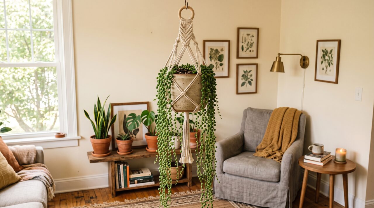 Jardinagem e cultivo da suculenta colar-de-pérolas.