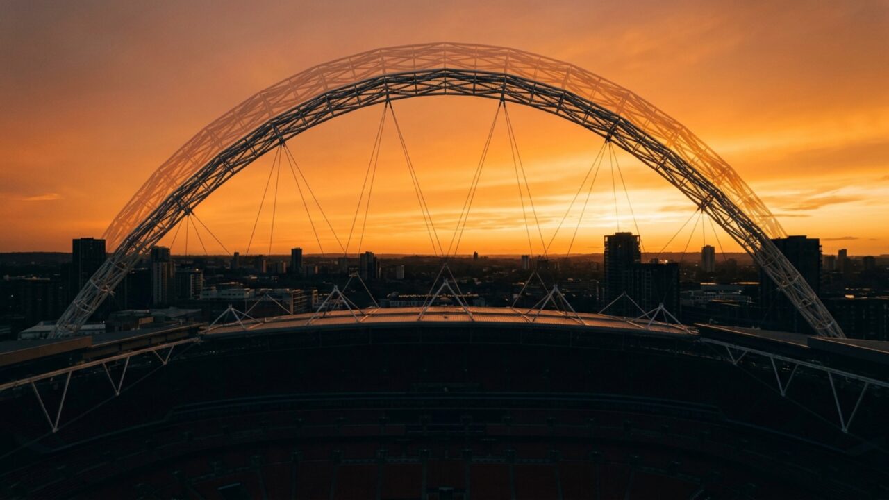 Estádio para 90 mil pessoas sustenta o teto com arco de 315 metros que pode ser visto de diferentes pontos de uma das maiores cidades da Europa