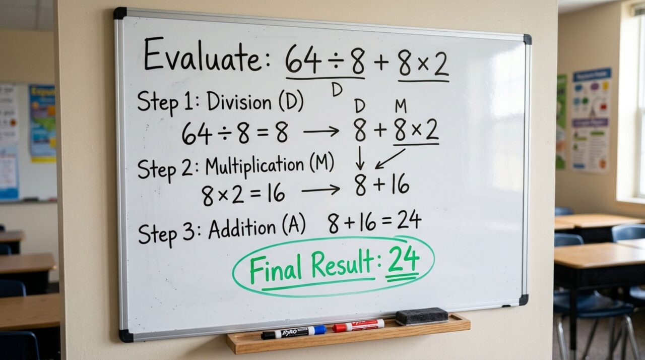 Você consegue resolver 64 ÷ 8 + 8 × 2 de primeira sem calculadora e sem conferir o resultado?