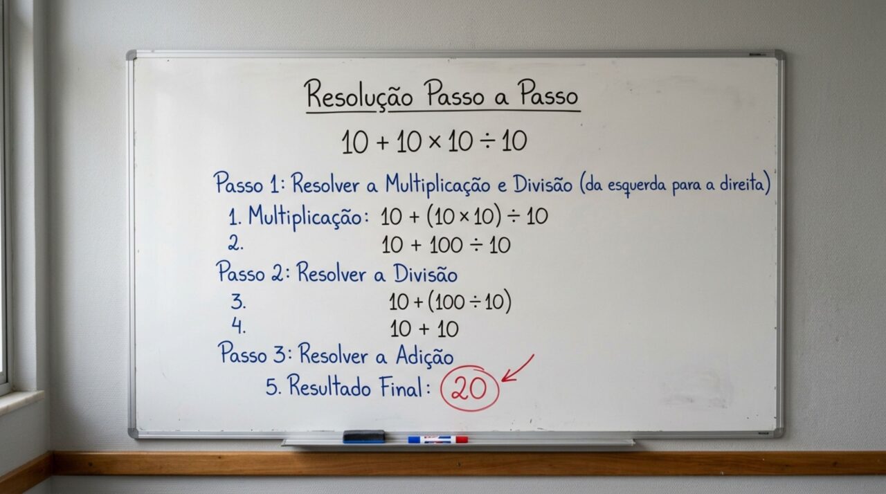 O resultado correto de 10 + 10 × 10 ÷ 10 pode ser confuso, mas resolver prova que sua memória está afiada